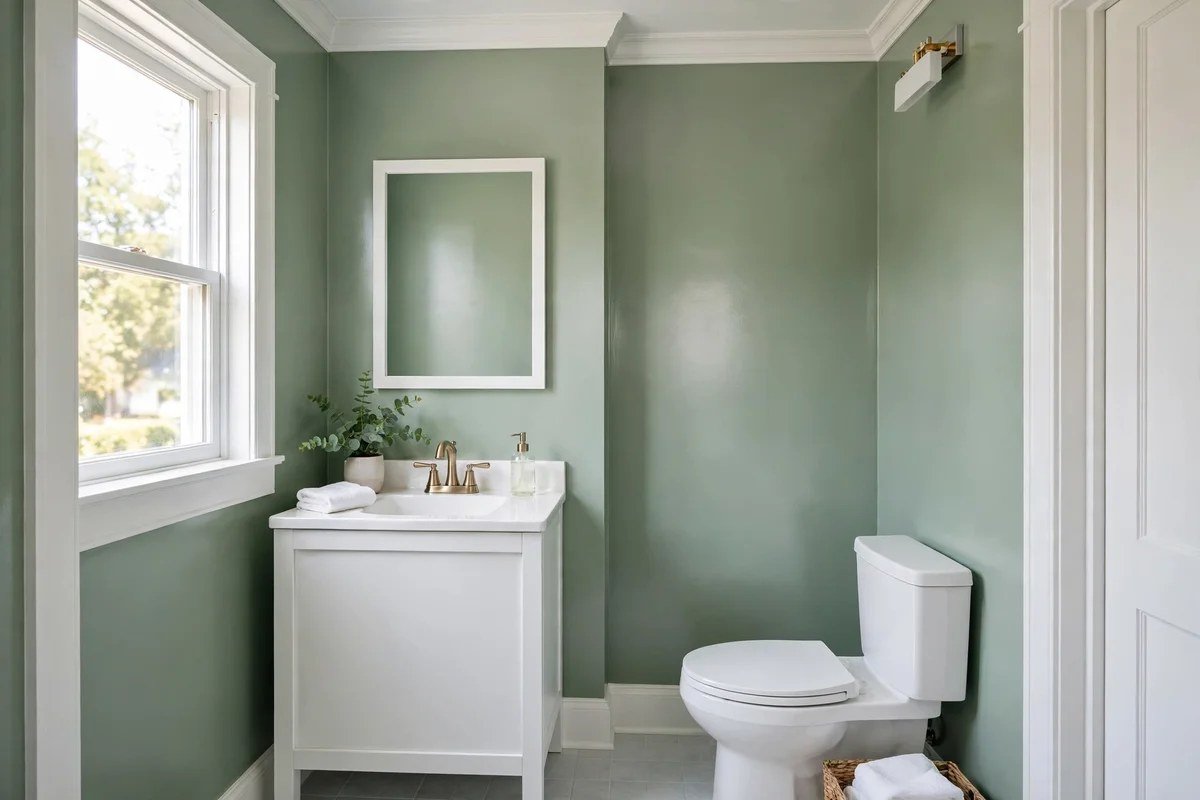 Small bathroom with satin finish paint resisting moisture looking fresh