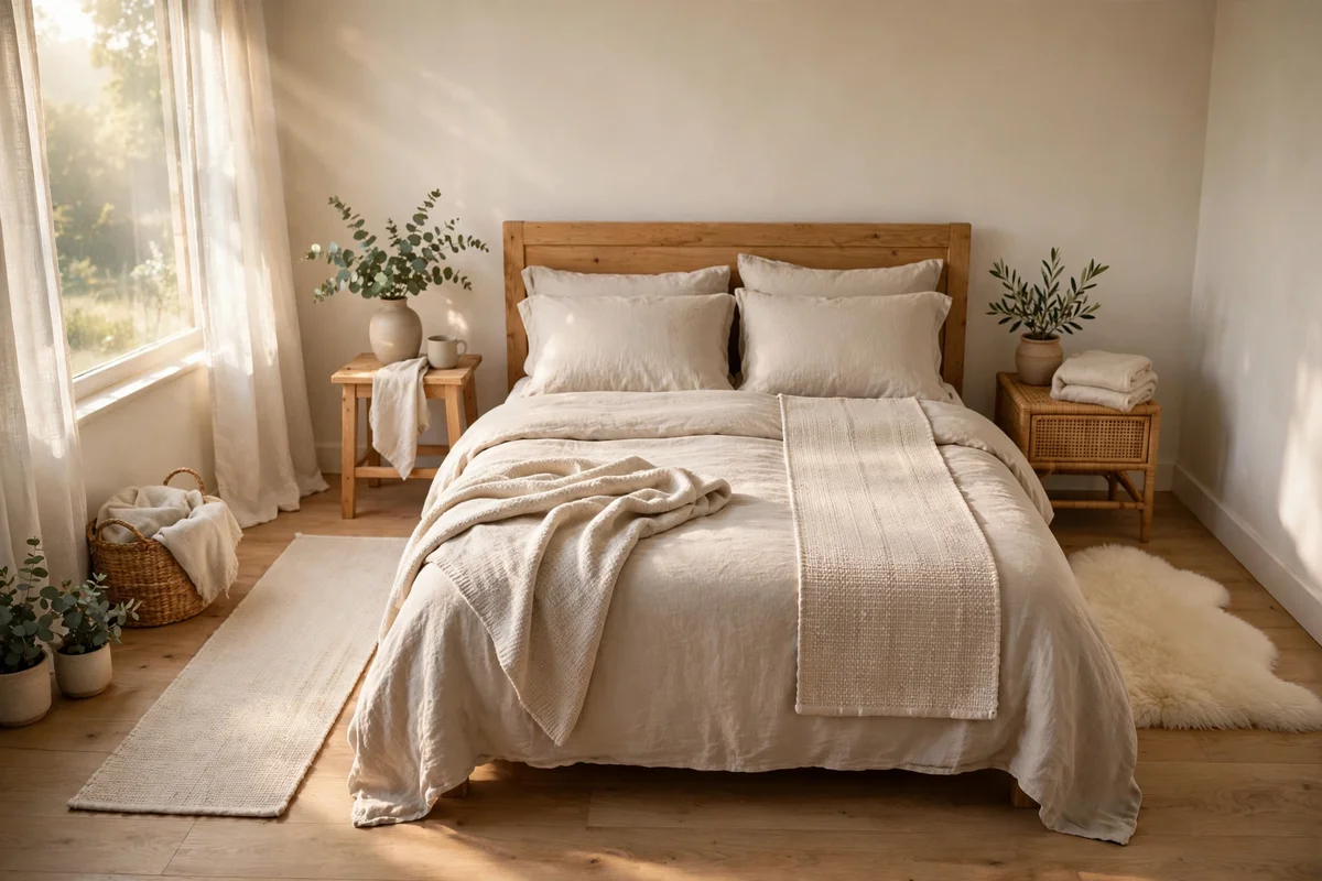 Small bedroom with soft runners on both sides of the bed