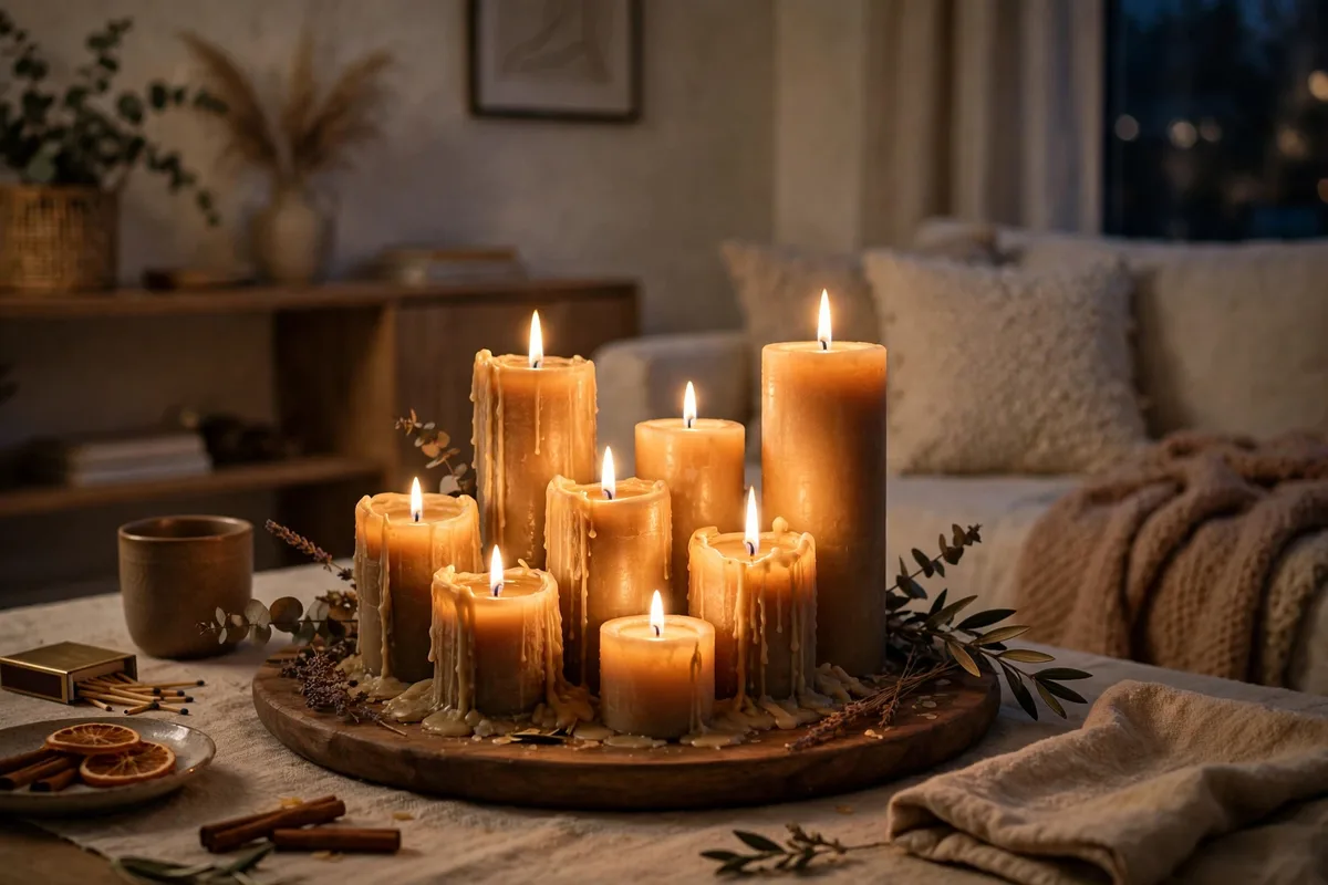 Affordable candles creating cozy scent in a small studio apartment