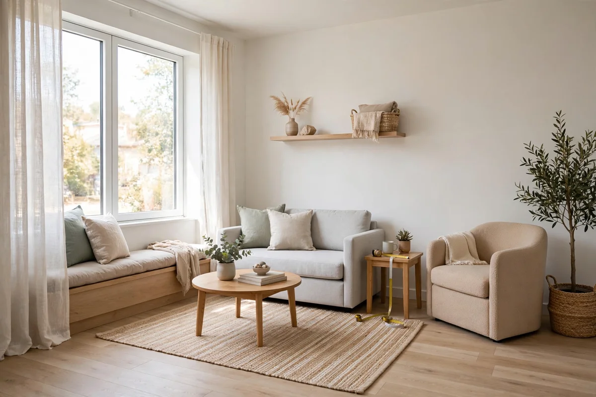 Perfectly proportioned small living room where every furniture piece fits beautifully