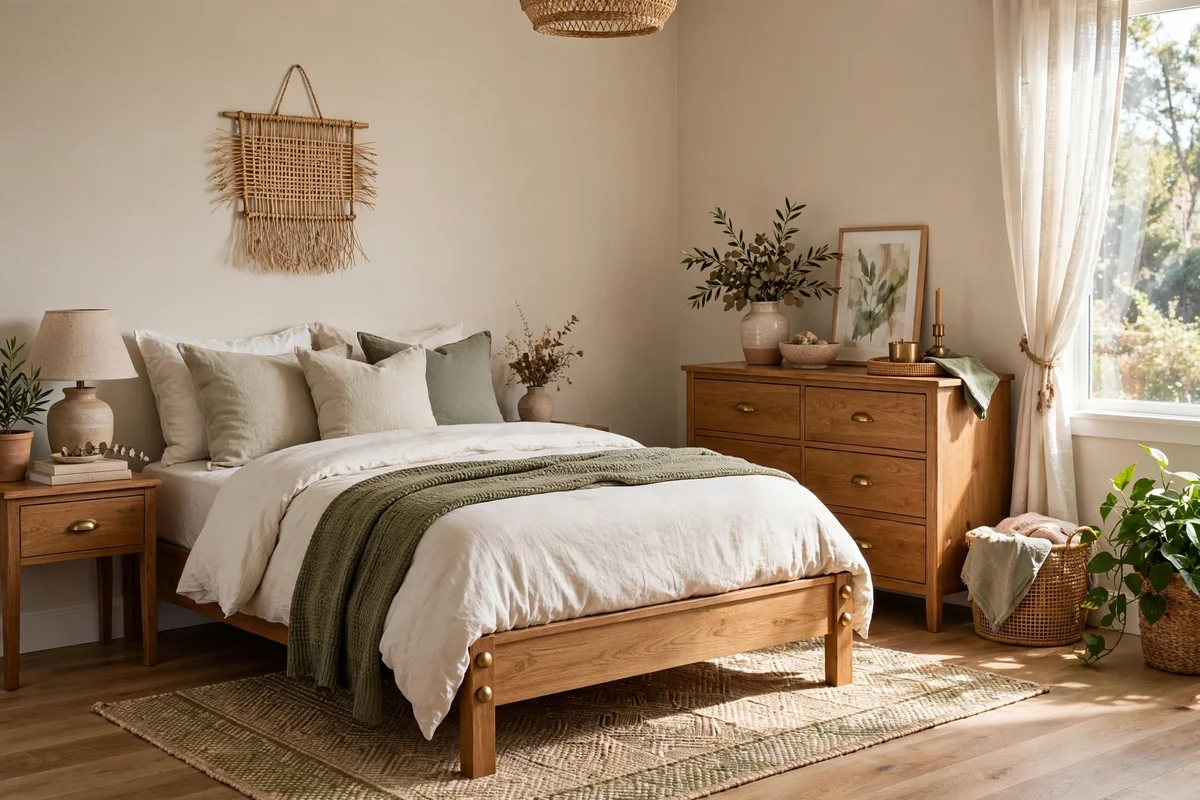 Charming bedroom restyled with existing furniture rearranged in a fresh new layout