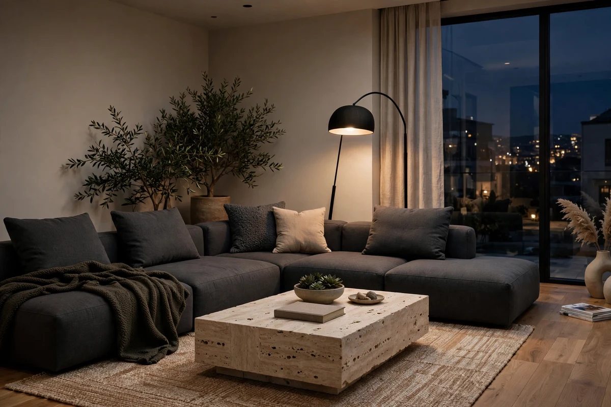 Contemporary living room with charcoal modular corner sofa