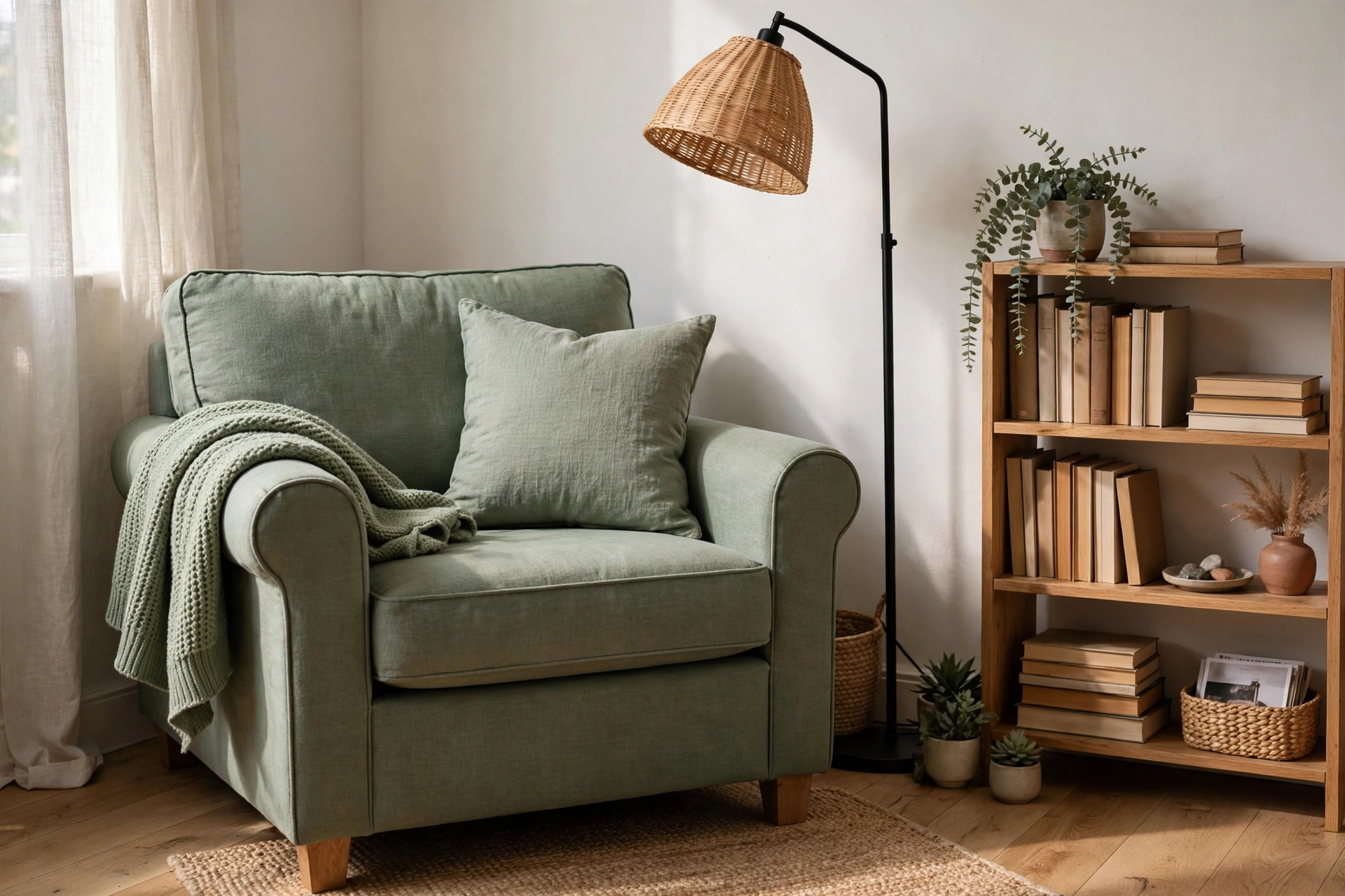 Sleeper armchair in a studio apartment corner doubling as guest bed
