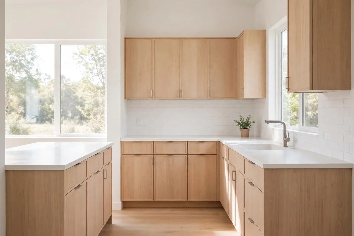 Small kitchen with clear uncluttered countertops and minimal styling