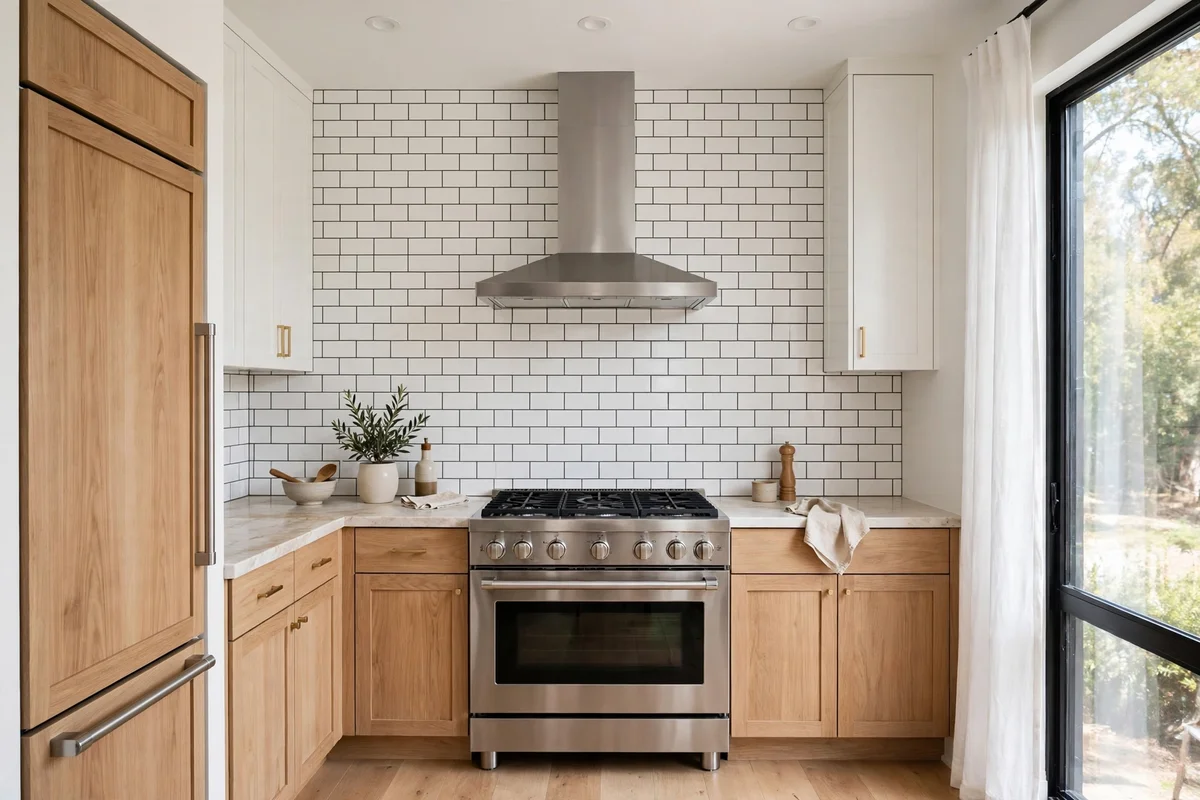 Small kitchen with stylish peel-and-stick subway tile backsplash