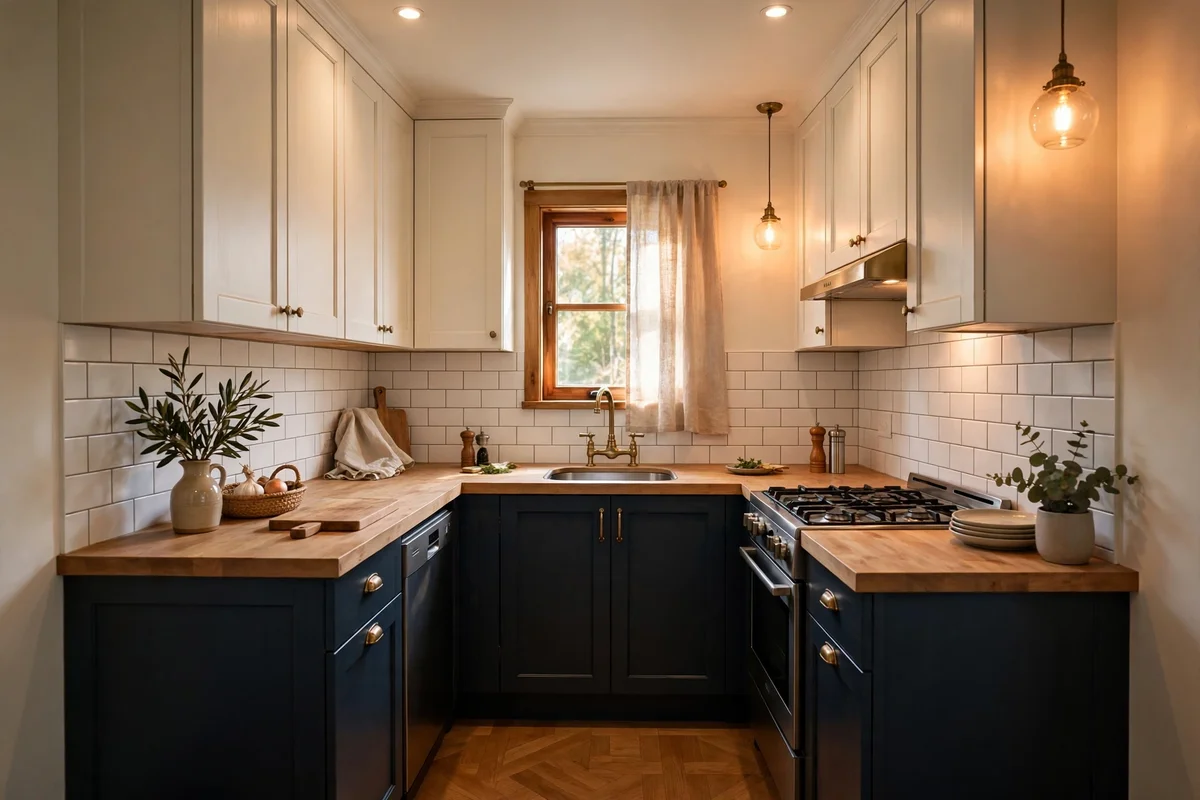 Small kitchen with timeless adapted design that suits its size and light