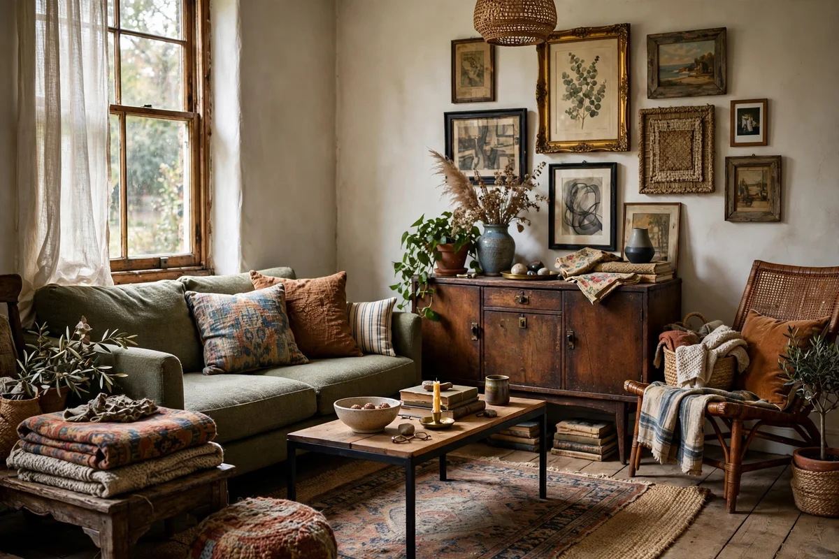 Small living room with a collected layered look built up over time