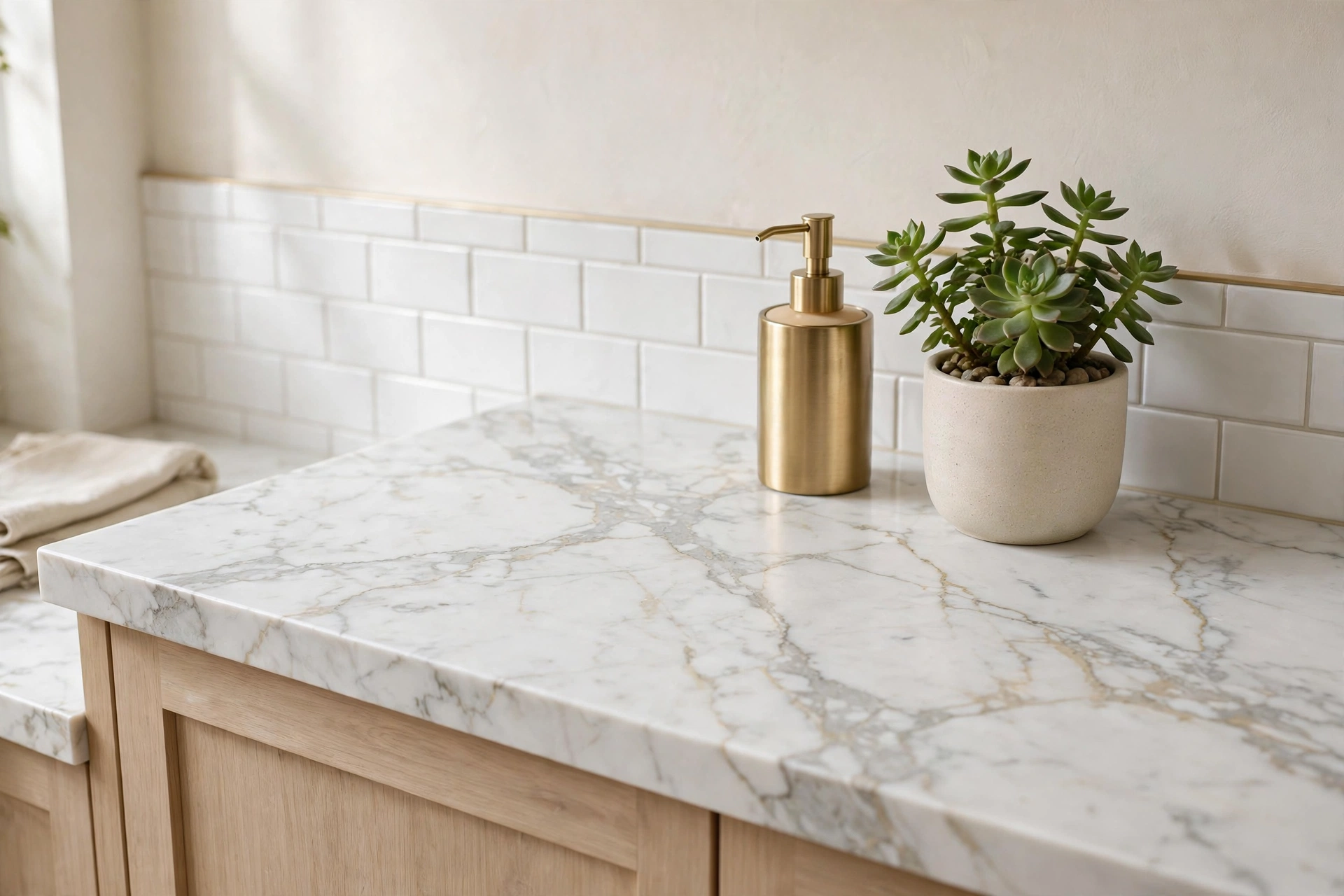 Kitchenette countertop covered in realistic faux marble contact paper looking expensive