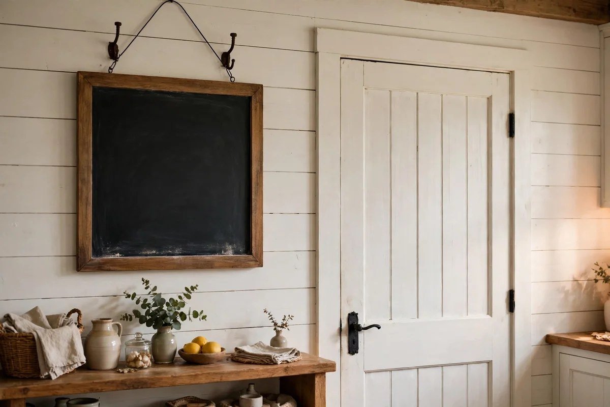 Chalkboard menu on a farmhouse kitchen wall