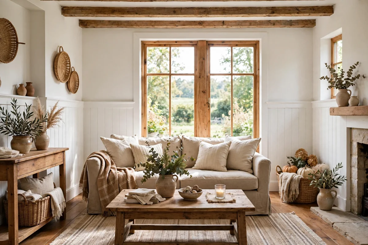 Living room with white board and batten wainscoting walls