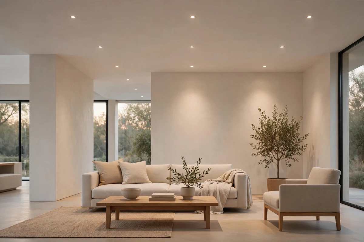 Minimalist living room ceiling with discreet recessed lighting