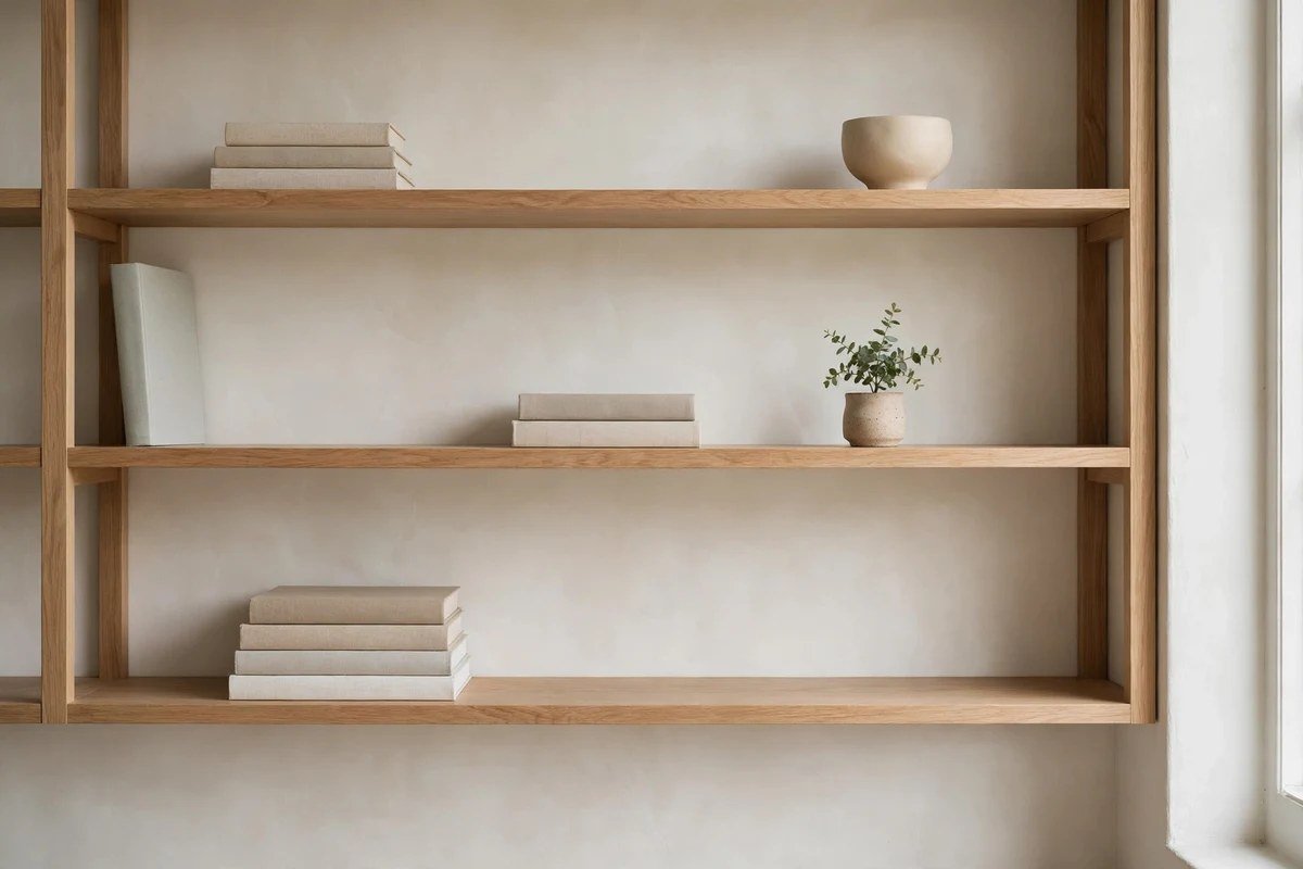 Curated minimalist bookshelf with breathing room between books