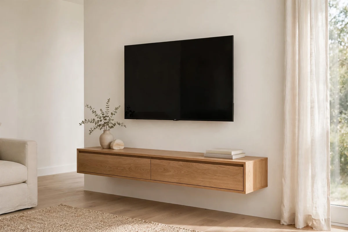 Clean minimalist media area with all cables hidden from view