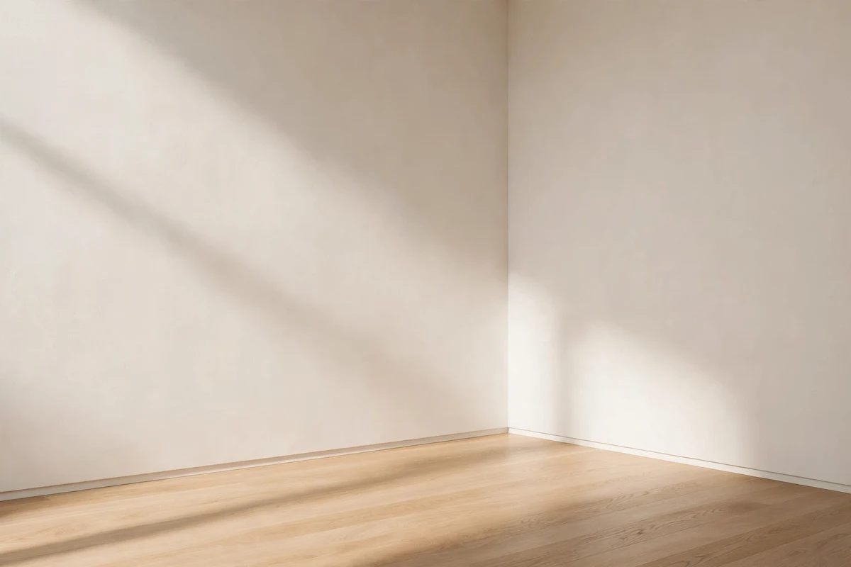 Minimalist living room corner left intentionally empty showing negative space