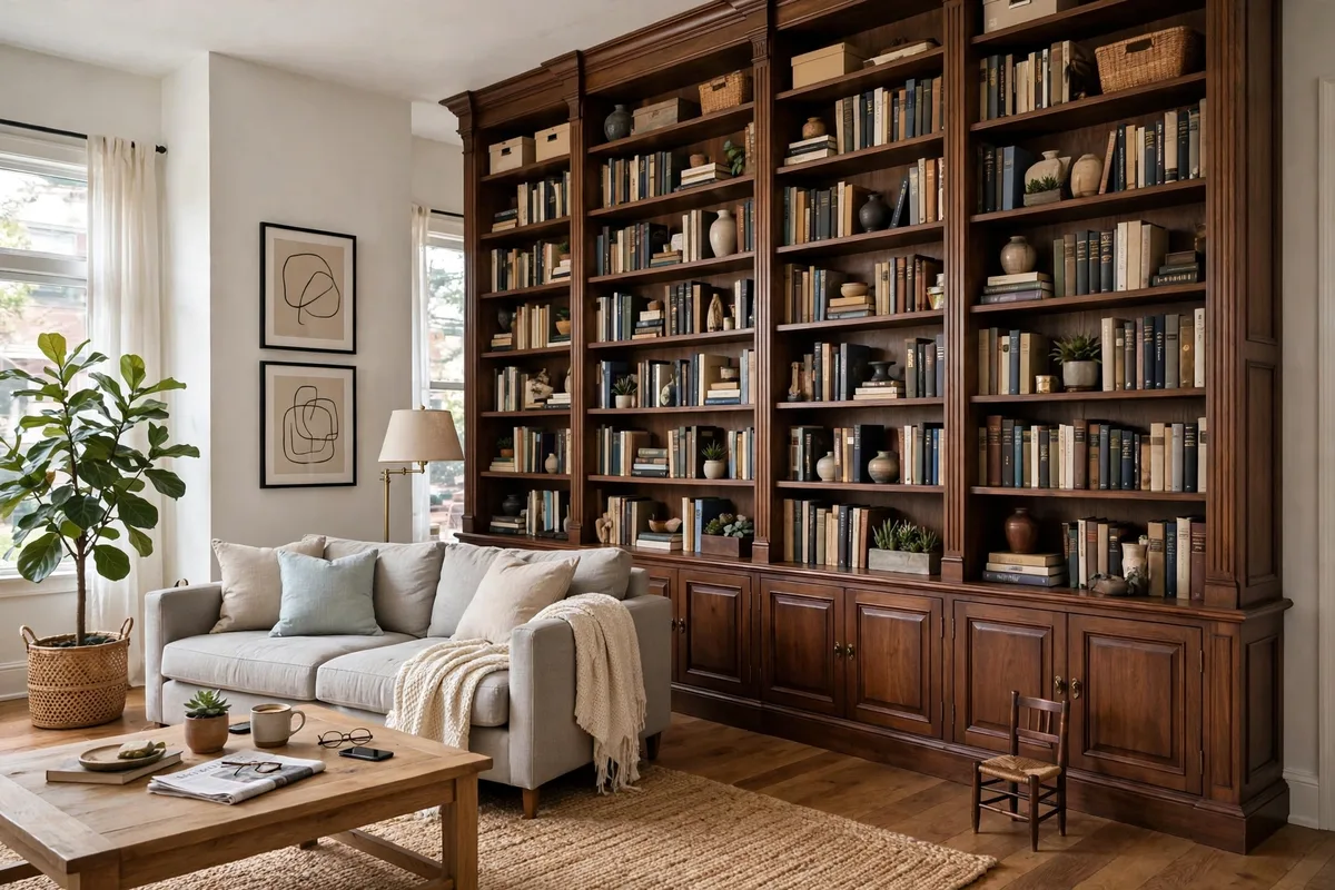 Mismatched furniture scales in an apartment living room with oversized lamp next to tiny chair
