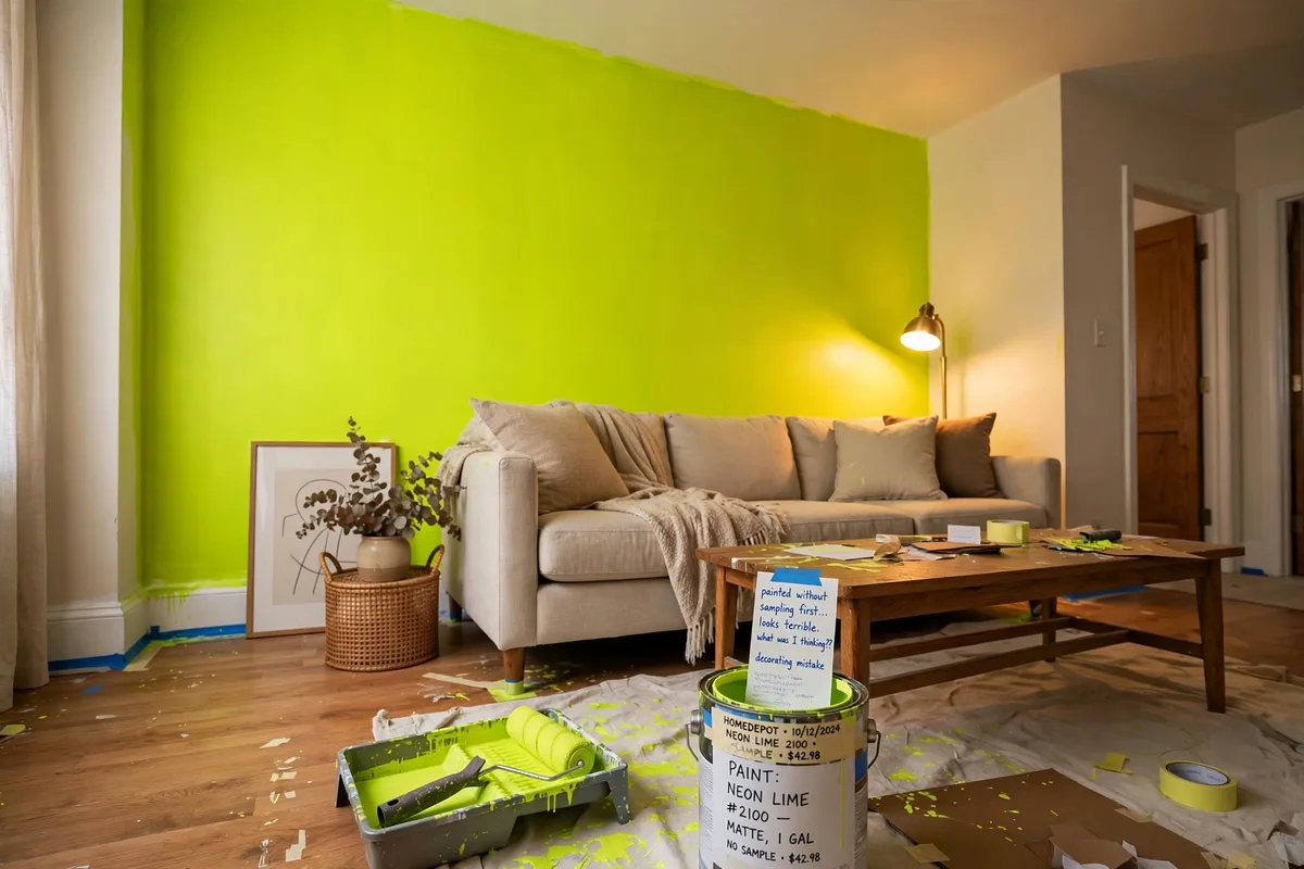 Paint color looking wrong on apartment wall after committing without sampling first