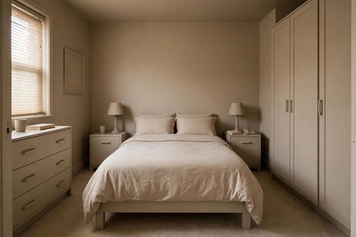 Beige sofa blending into beige wall with no contrast looking muddy and undefined