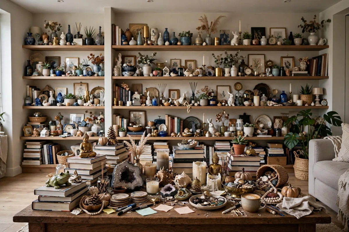 Every apartment surface covered in decor objects with no empty space for eyes to rest