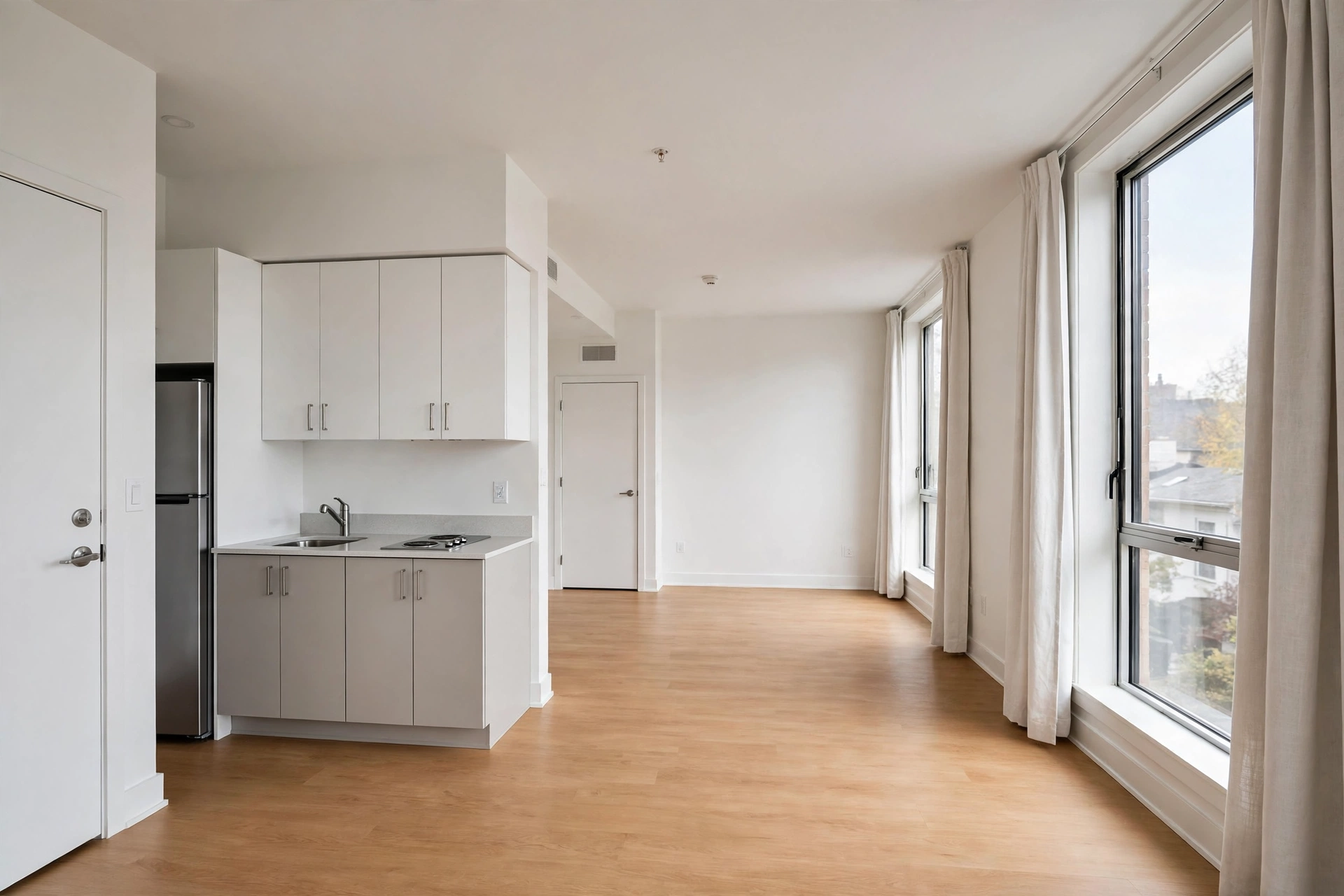 Deep-cleaned sparkling rental studio apartment ready for final move-out walkthrough