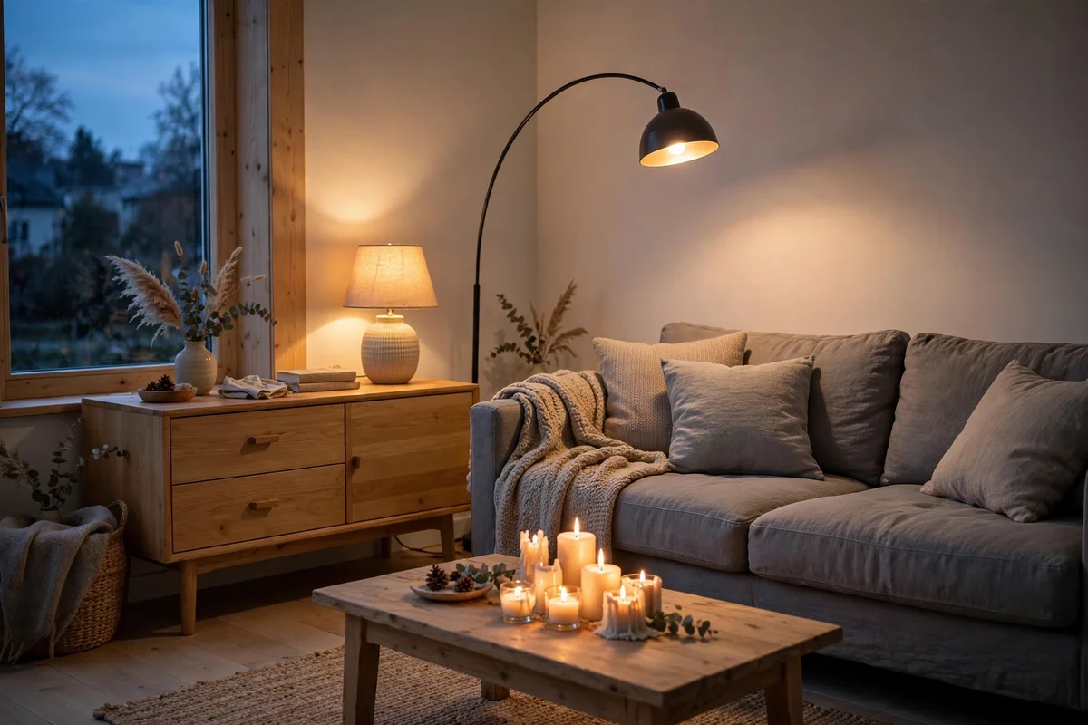 Layered floor and table lamps creating warm pools of light