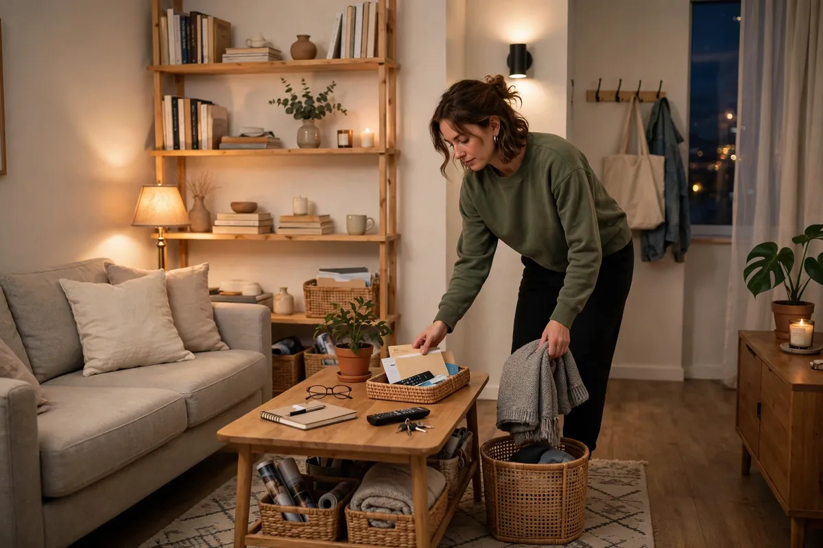 Tidy studio apartment after a 15-minute nightly reset routine
