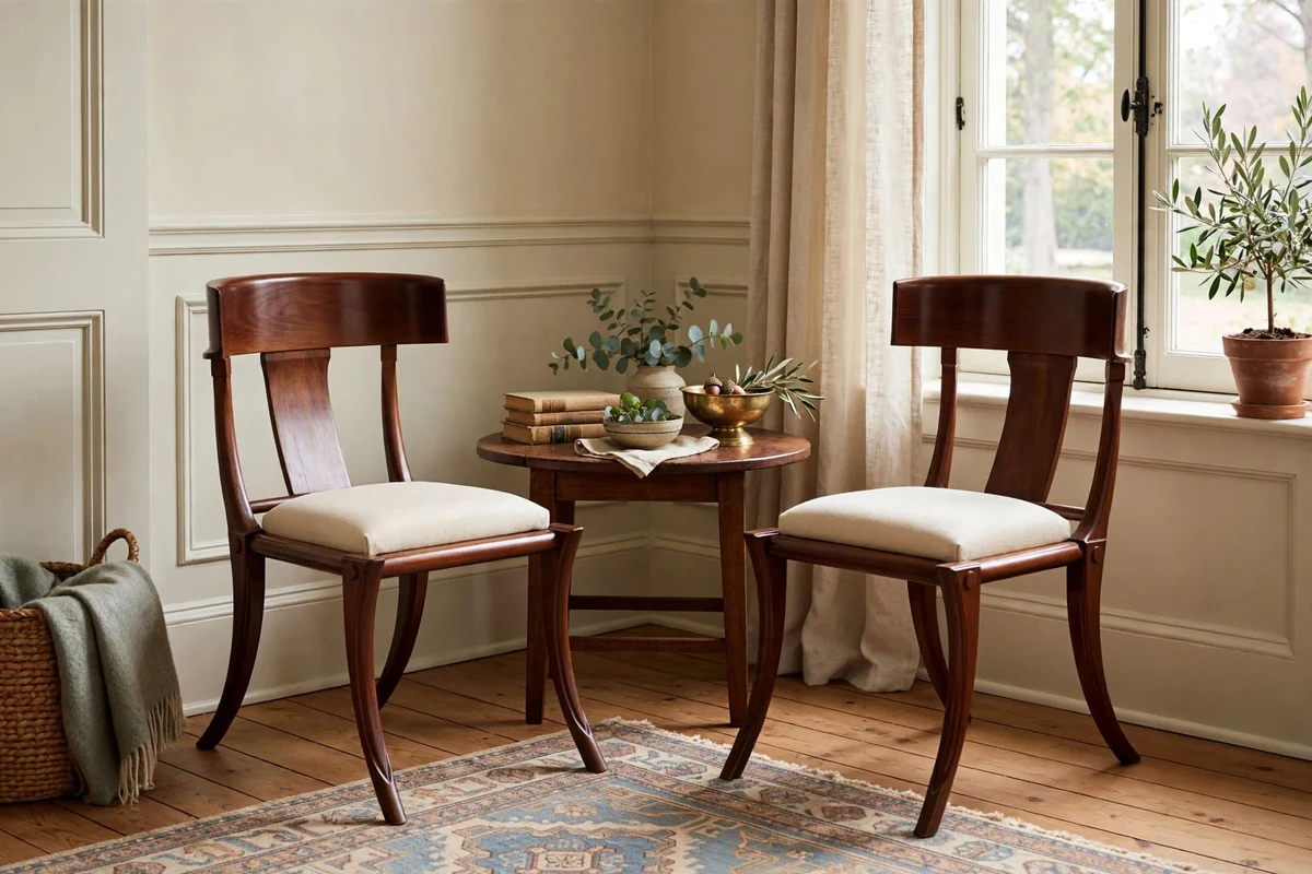 Pair of klismos-style side chairs in a traditional living room